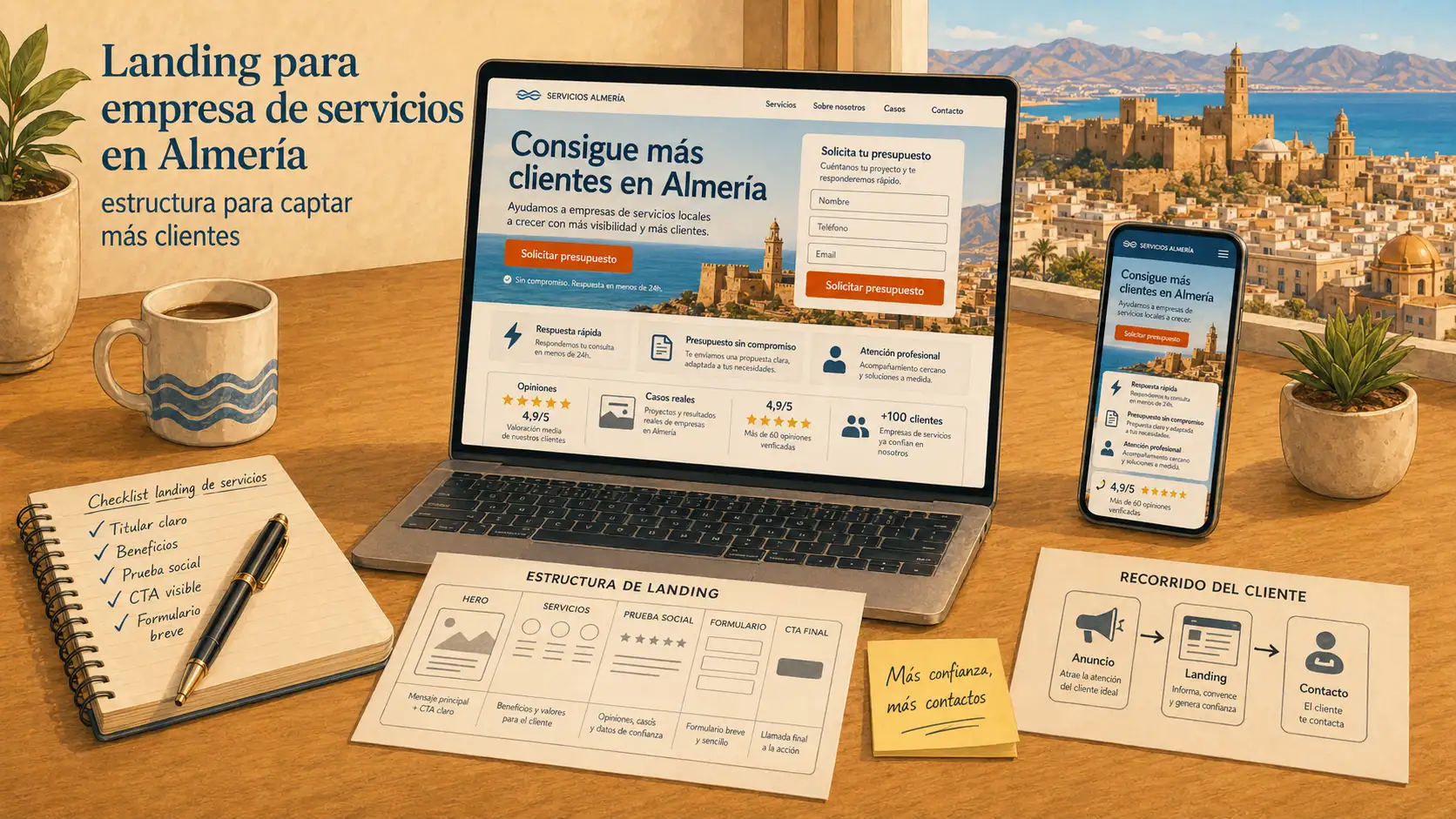 Mockup conceptual de landing page para empresa de servicios con enfoque local en Almería