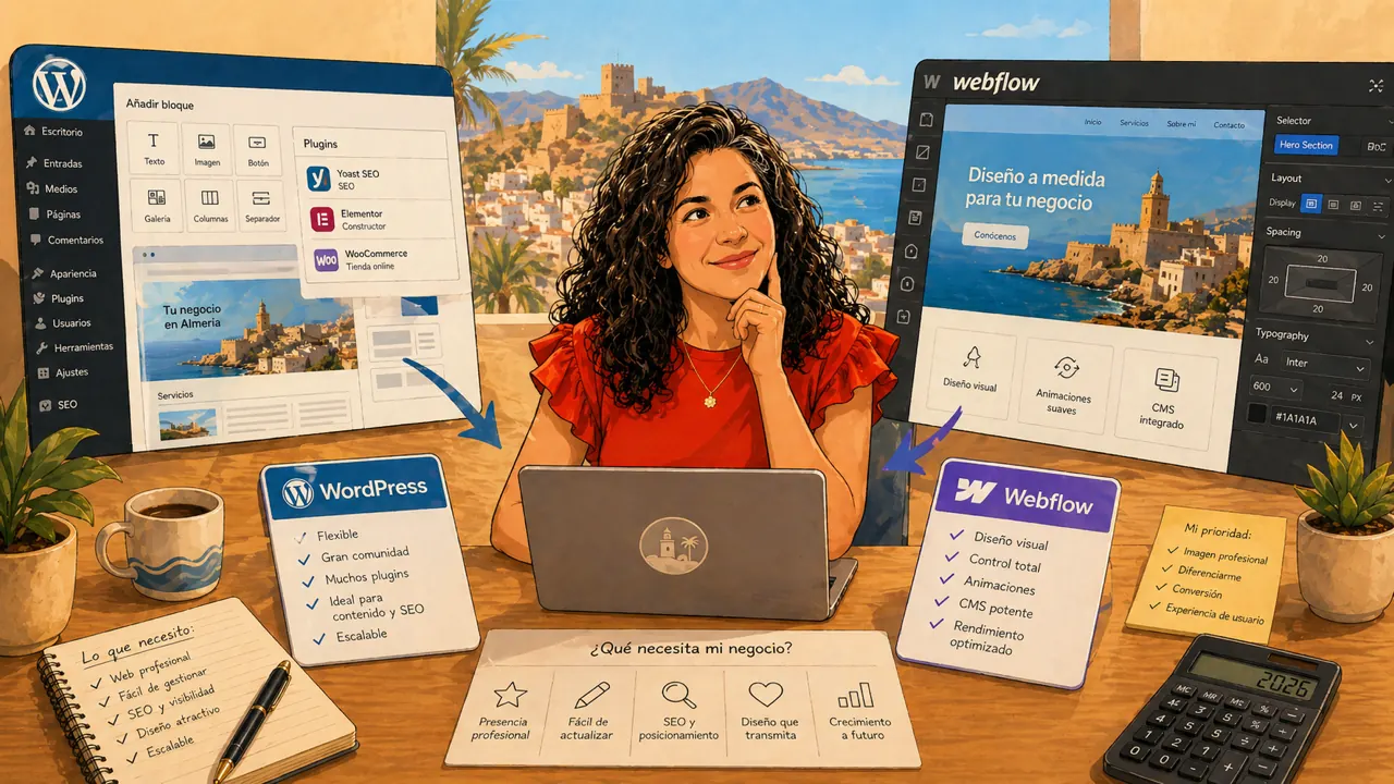 Fondo abstracto para comparativa WordPress y Webflow para pymes